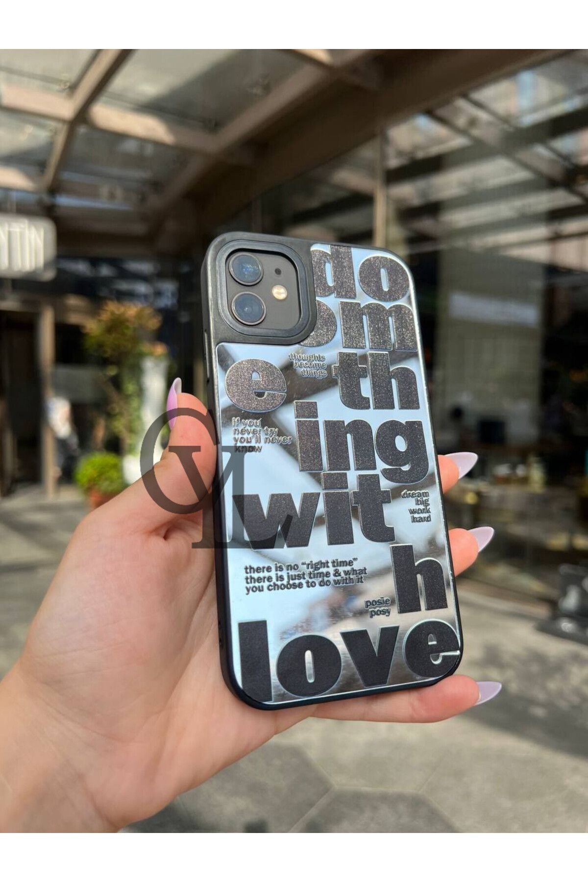 Uyumlu iPhone 8 Plus Kılıf Aynalı Love Desenli Kamera Korumalı Parlak Zore Mirror Kapak
