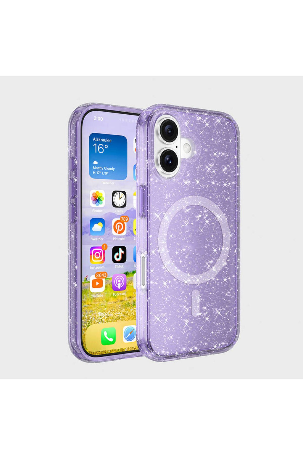 Apple iPhone 16 Plus Kılıf Magsafe Şarj Özellikli Parlayan Simli Saydam Renkli Zore Allstar Kapak-Mo