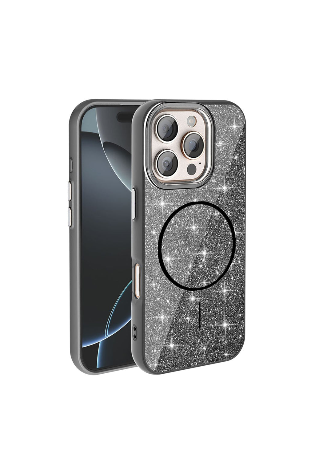 iPhone 16 Pro Max Kılıf Magsafe Şarj Özellikli Parlayan Simli Zore Okso Kapak - Beyaz