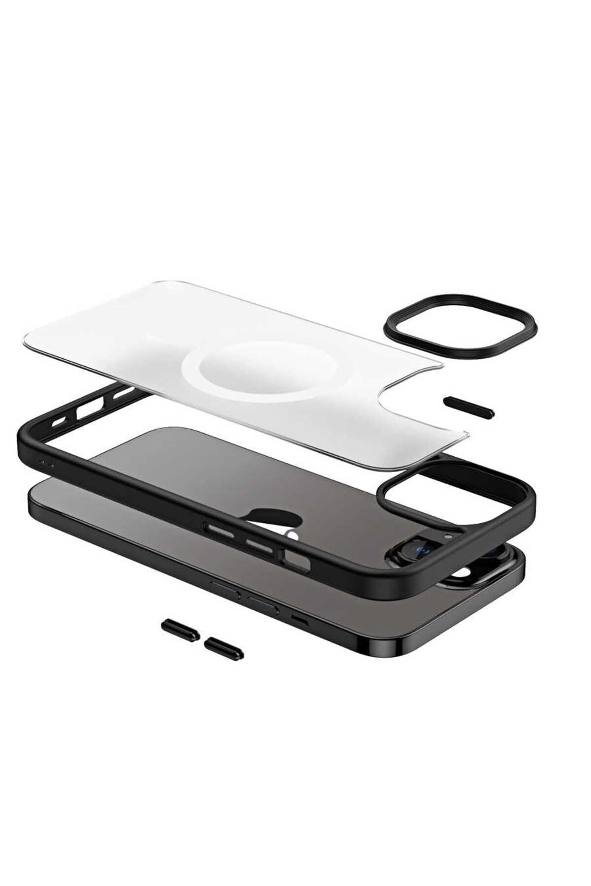 iPhone 14 Uyumlu Wireless Şarj Özellikli Zore Hibrit Magsafe Kılıf-Gri