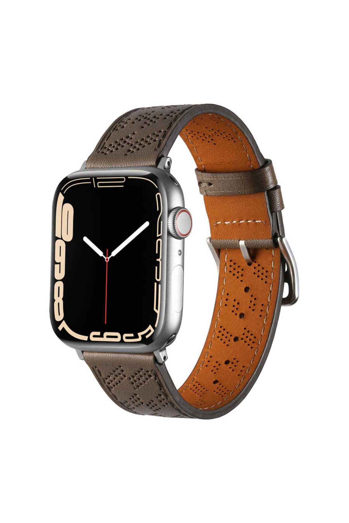 Watch Ultra 49mm Uyumlu KRD-76 PU Deri Kordon Strap Kayış CLO- Koyu Yeşil