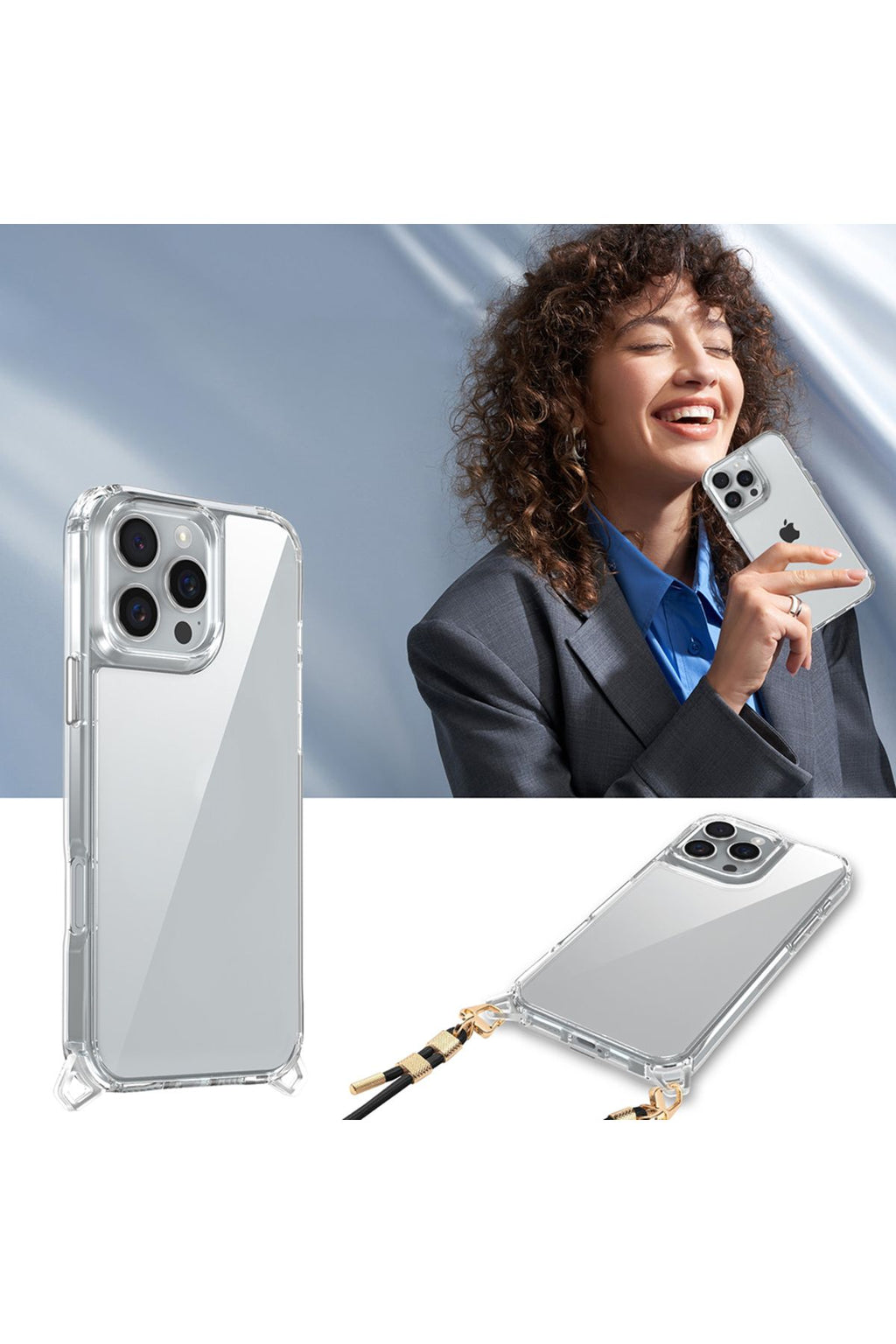 iPhone 16 Pro Max Kılıf Airbagli Takılabilir Askı Aparatlı Zore Snap Silikon Kapak - Şeffaf