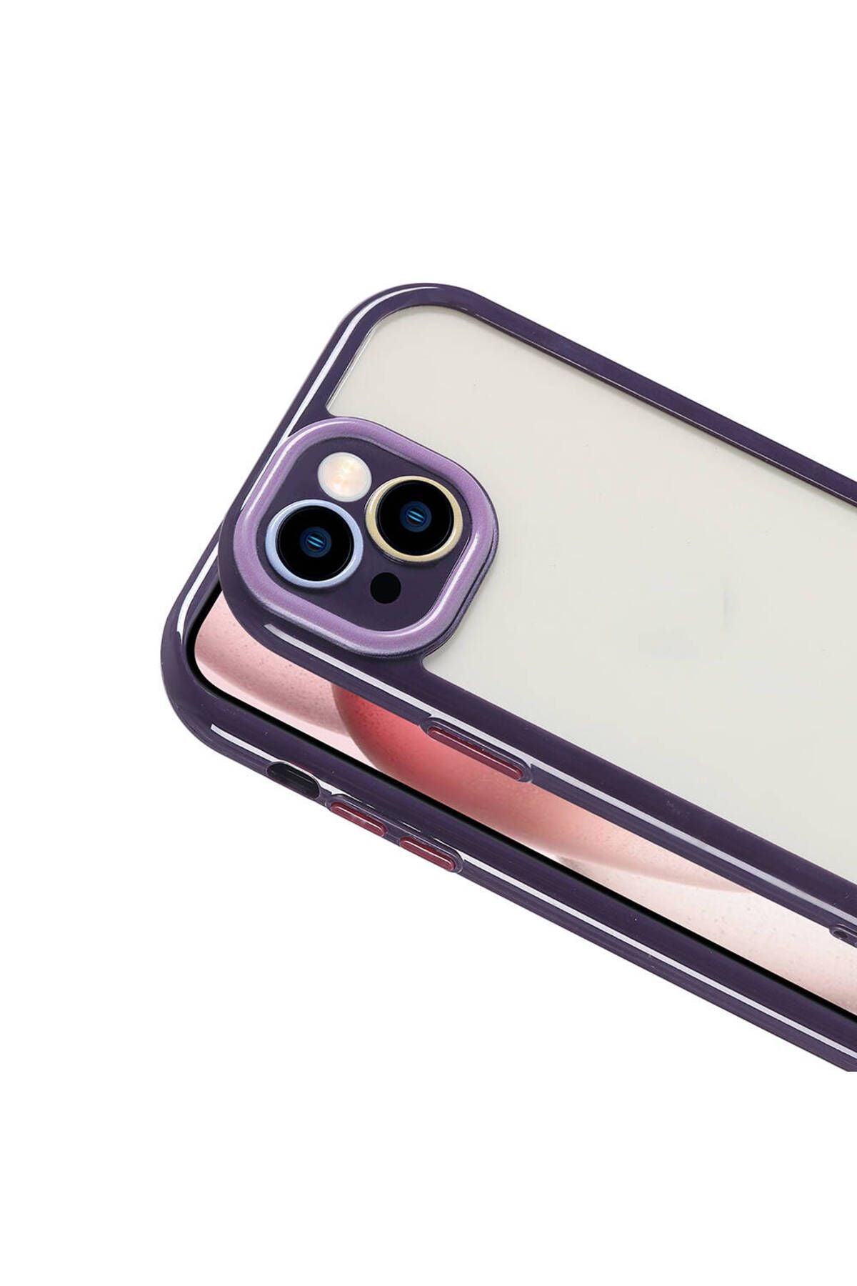 iPhone 15 Kılıf Kamera Korumalı Renkli Kenar ve Çerçeve Tasarımlı Zore Vitamin Kapak-Mürdüm