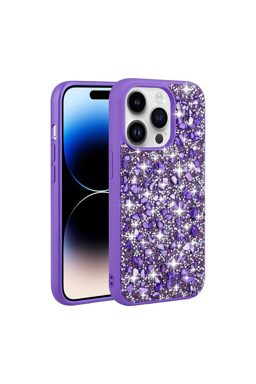 iPhone 14 Pro Uyumlu Parlak Taşlı Tasarım Zore Linea Kılıf-Mor