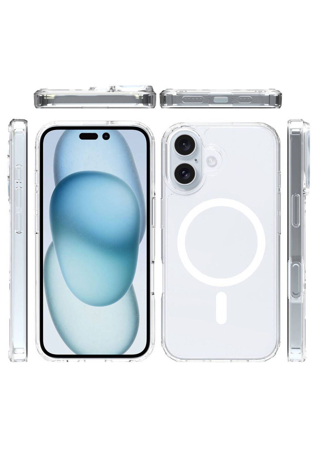 Apple iPhone 16 Plus Kılıf Magsafe Şarj Özellikli Şeffaf Sert PC Zore Embos Kapak-Şeffaf