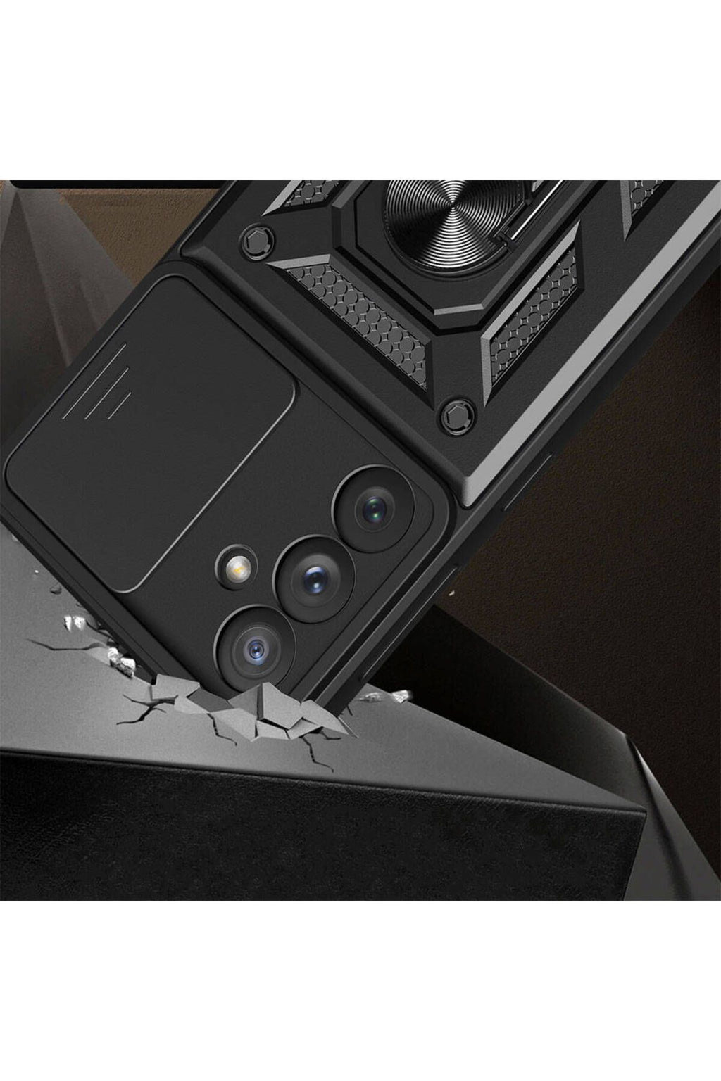 Galaxy A54 Kılıf Magnetik Standlı Kamera Korumalı Zore Sürgülü Vega Kapak - Siyah