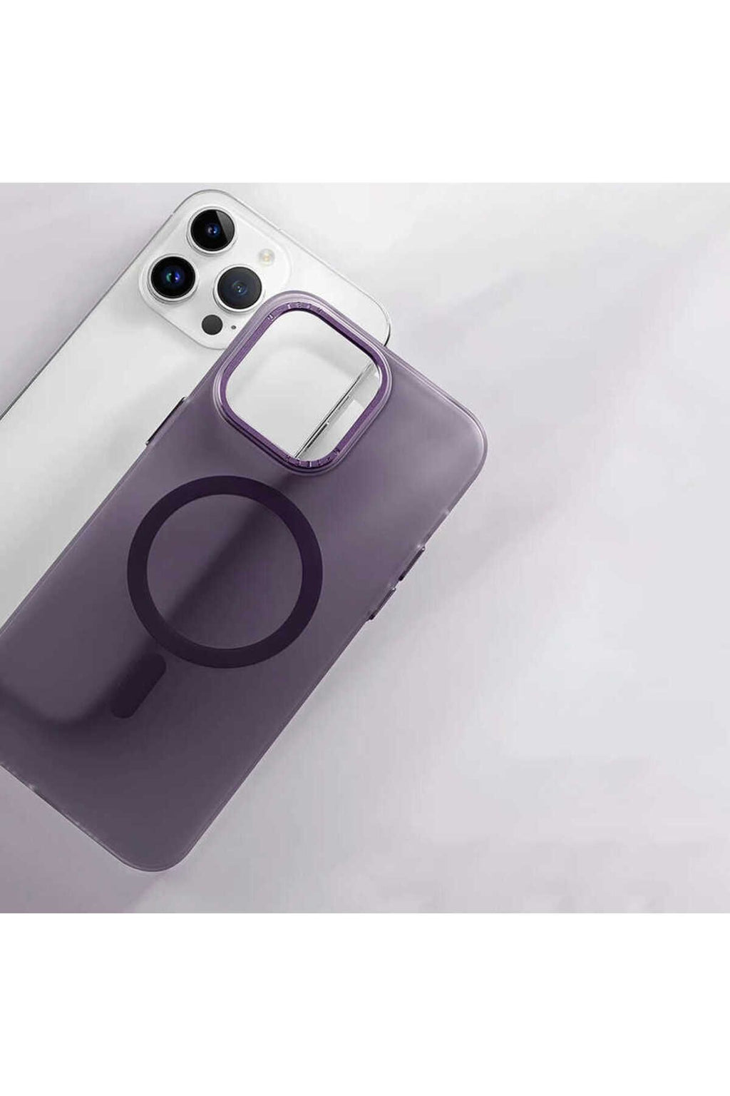 iPhone 14 Pro Uyumlu Magsafe Şarj Özellikli Buzlu Sert PC Zore Tuval Kılıf-Derin Mor