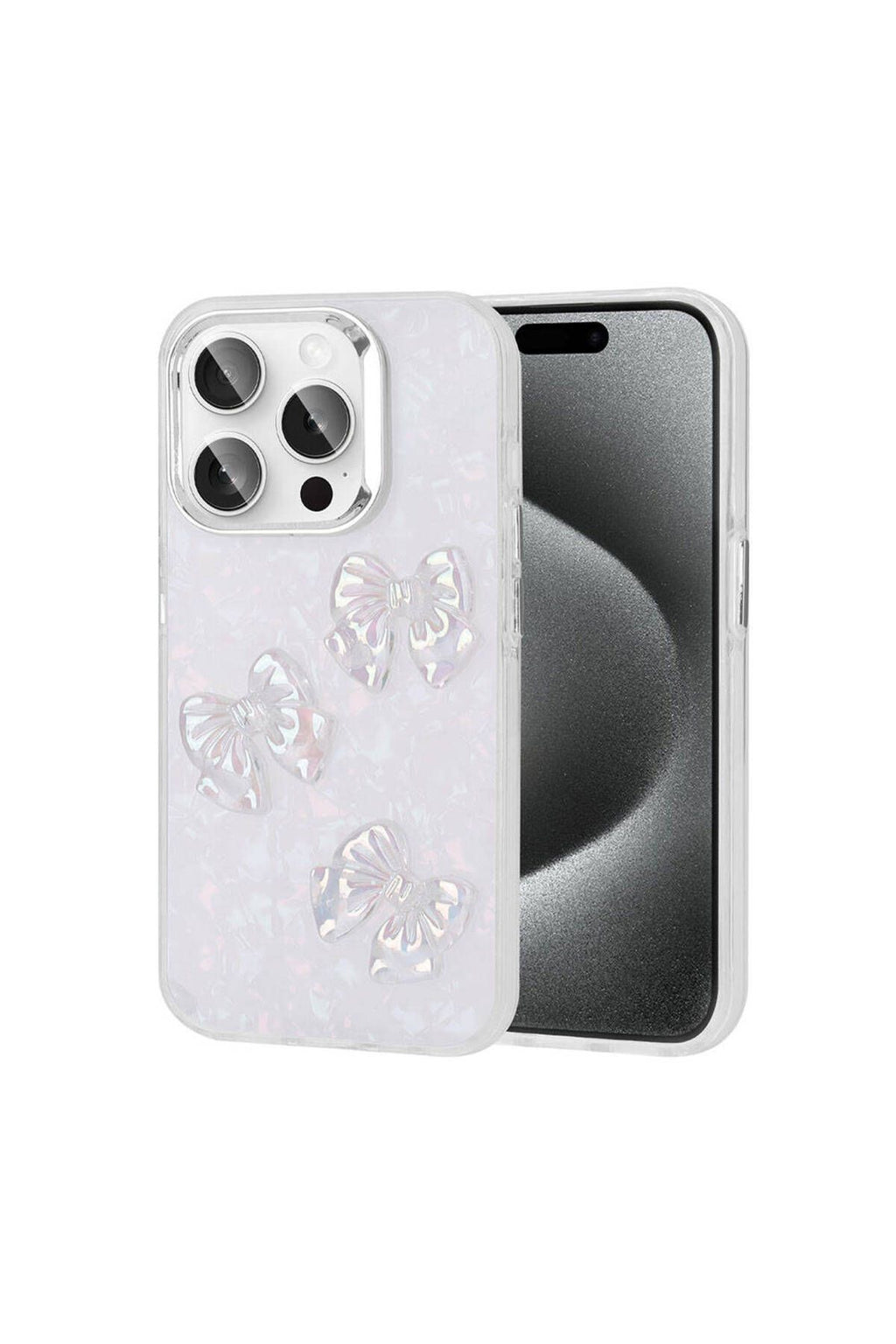 iPhone 15 Pro Uyumlu Kabartma Figürlü Parlak Zore Eralli Silikon Kılıf-Kelebek