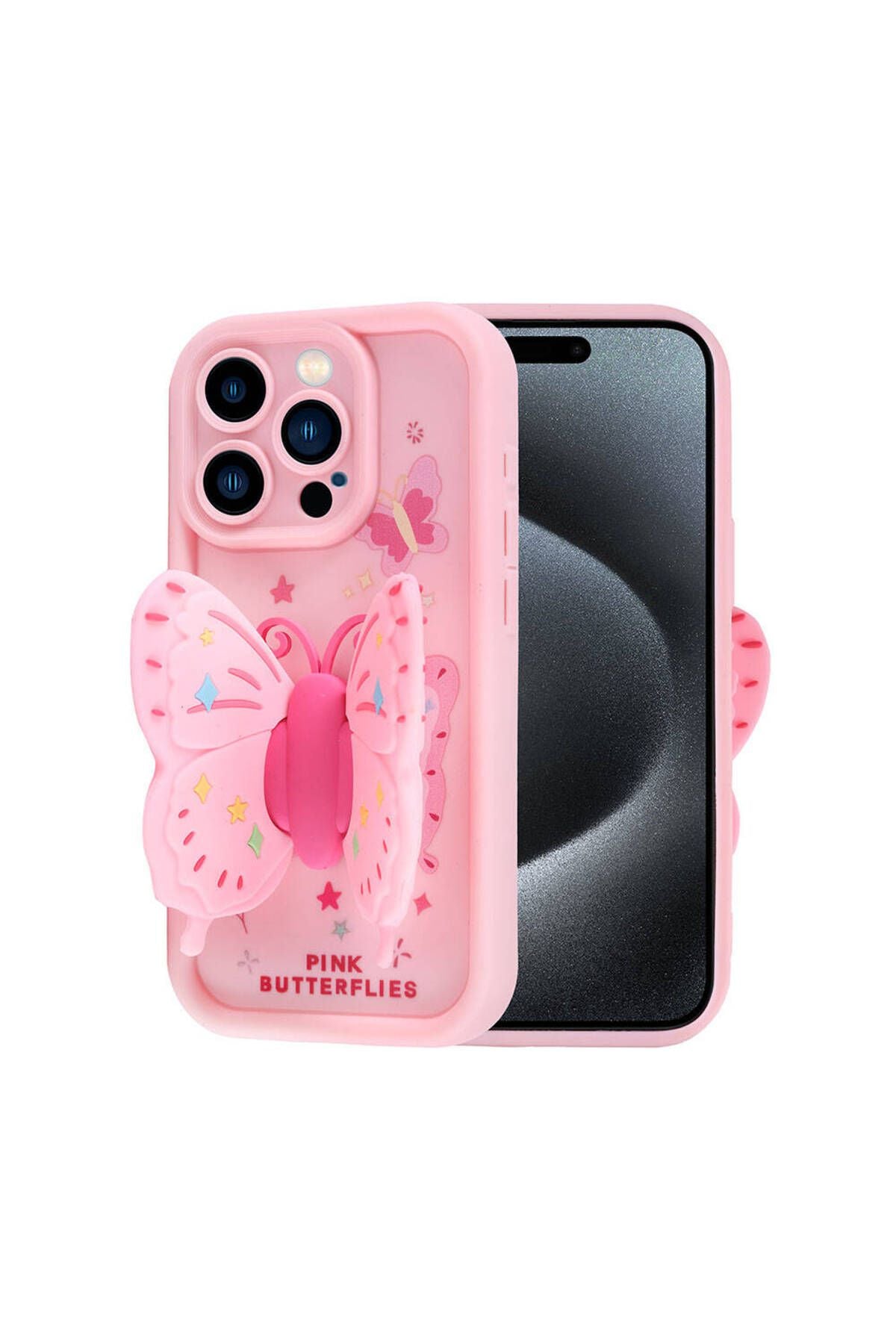 iPhone 15 Pro Max Kılıf Kamera Korumalı Figür Tasarımlı Zore Kapya Kapak-Pembe Koyu