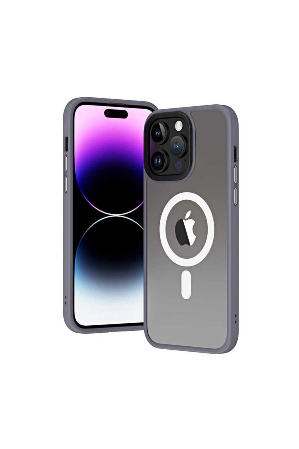 iPhone 14 Pro Uyumlu Wireless Şarj Özellikli Zore Hibrit Magsafe Kılıf-Gri
