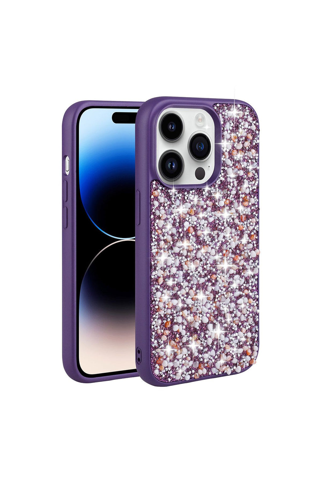 iPhone 14 Pro Uyumlu Parlak Taşlı Tasarım Zore Linea Kılıf-Mor