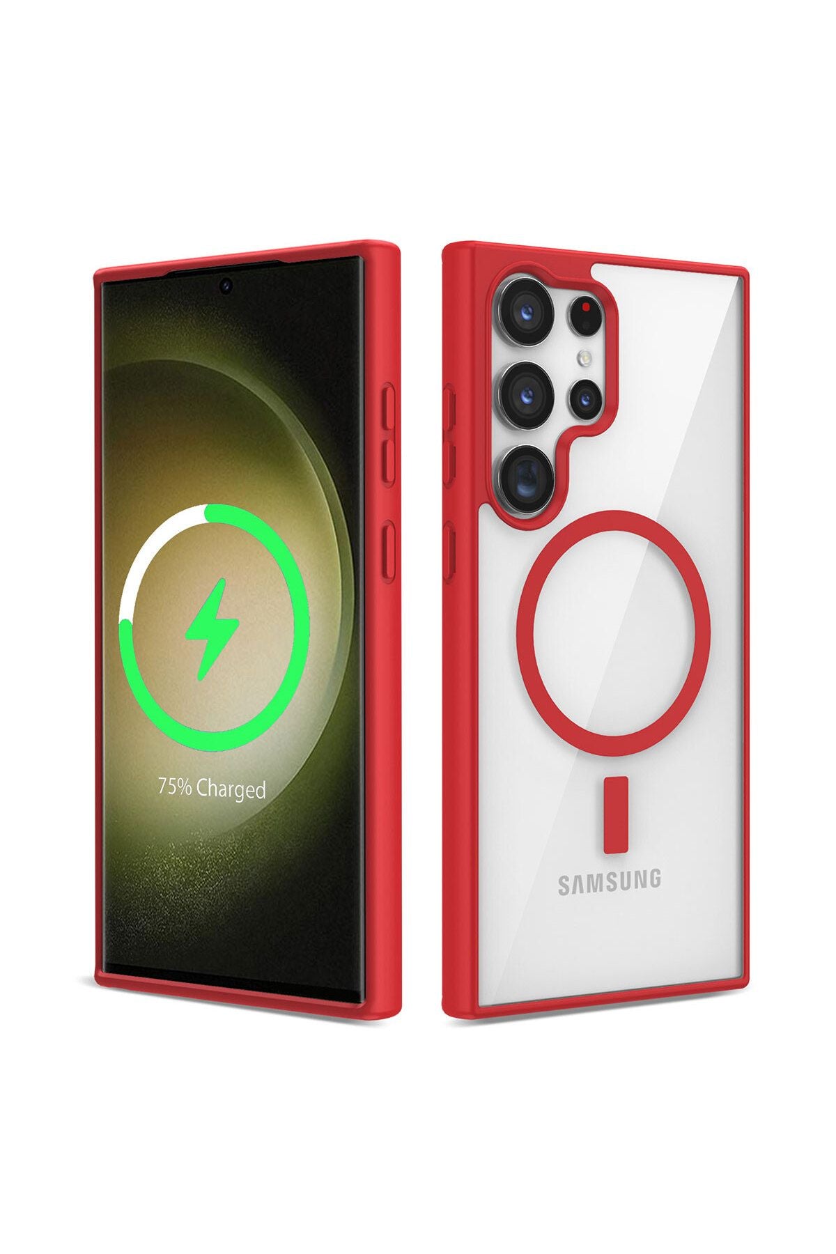 Galaxy S23 Ultra Uyumlu Magsafe Wireless Şarj Özellikli Silikon Zore Ege Kılıf-Kırmızı