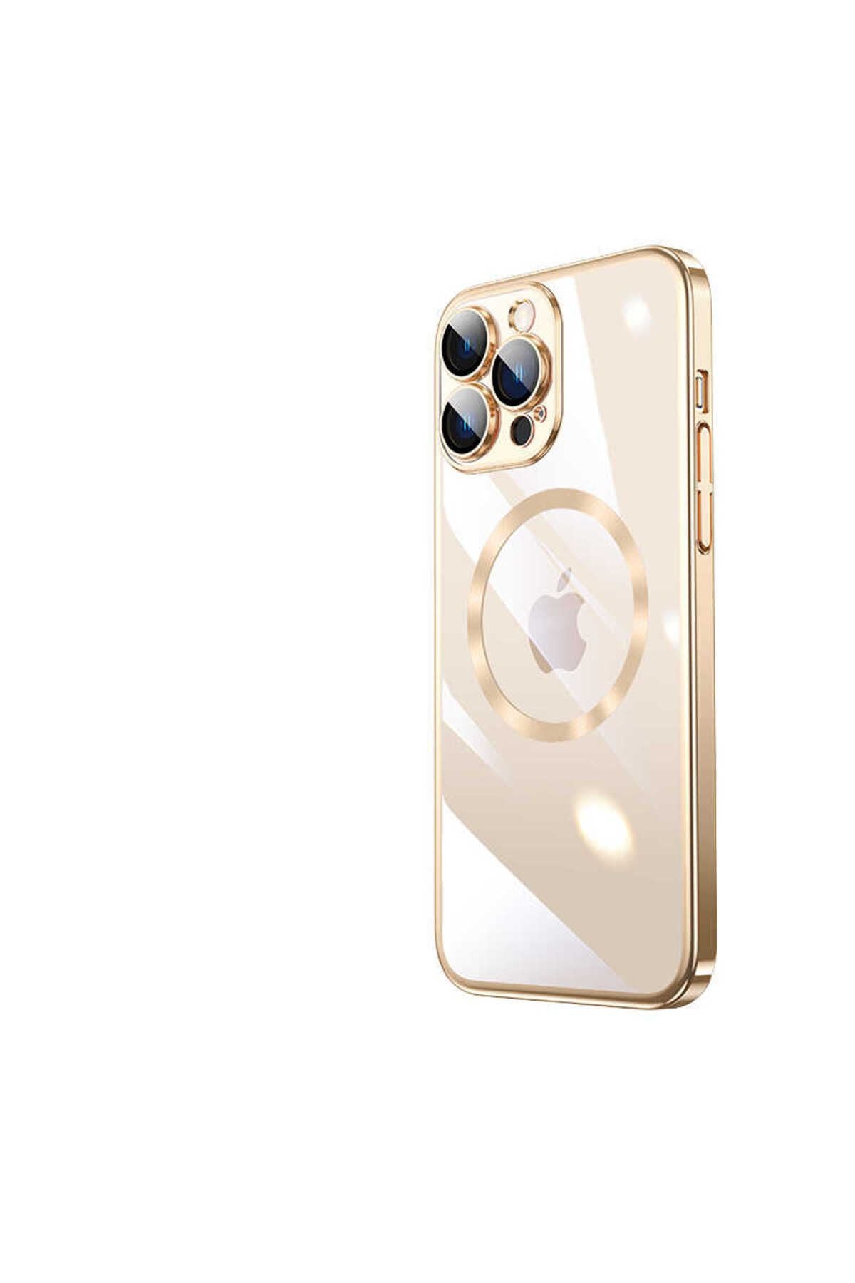 iPhone 14 Pro Uyumlu Wireless Şarj Özellikli Sert PC Zore Riksos Magsafe Kılıf-Gold