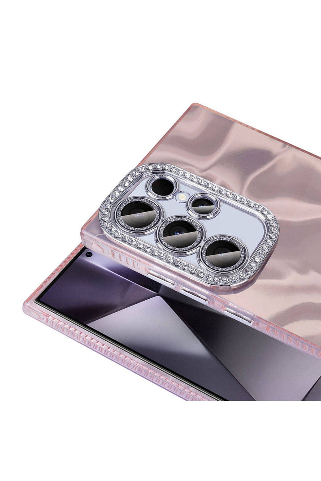 Galaxy S23 Ultra Kılıf Airbagli Parlak Taş Detay Tasarımlı Zore Esila Kapak - Pembe