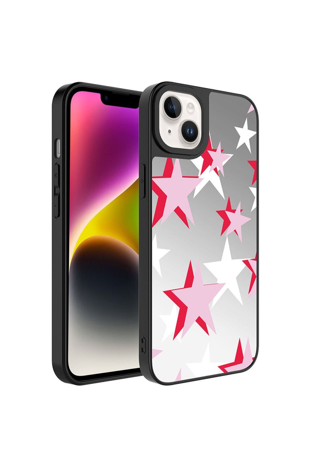 iPhone 14 Uyumlu Aynalı Desenli Kamera Korumalı Parlak Zore Mirror Kılıf-Yıldız