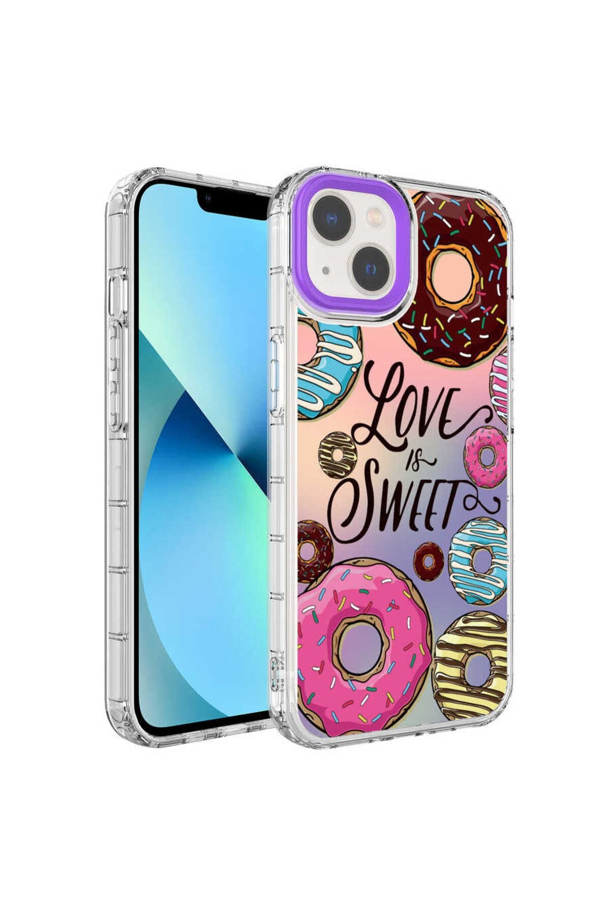 iPhone 14 Uyumlu Kamera Korumalı Renkli Desenli Sert Silikon Zore Korn Kılıf-NO11