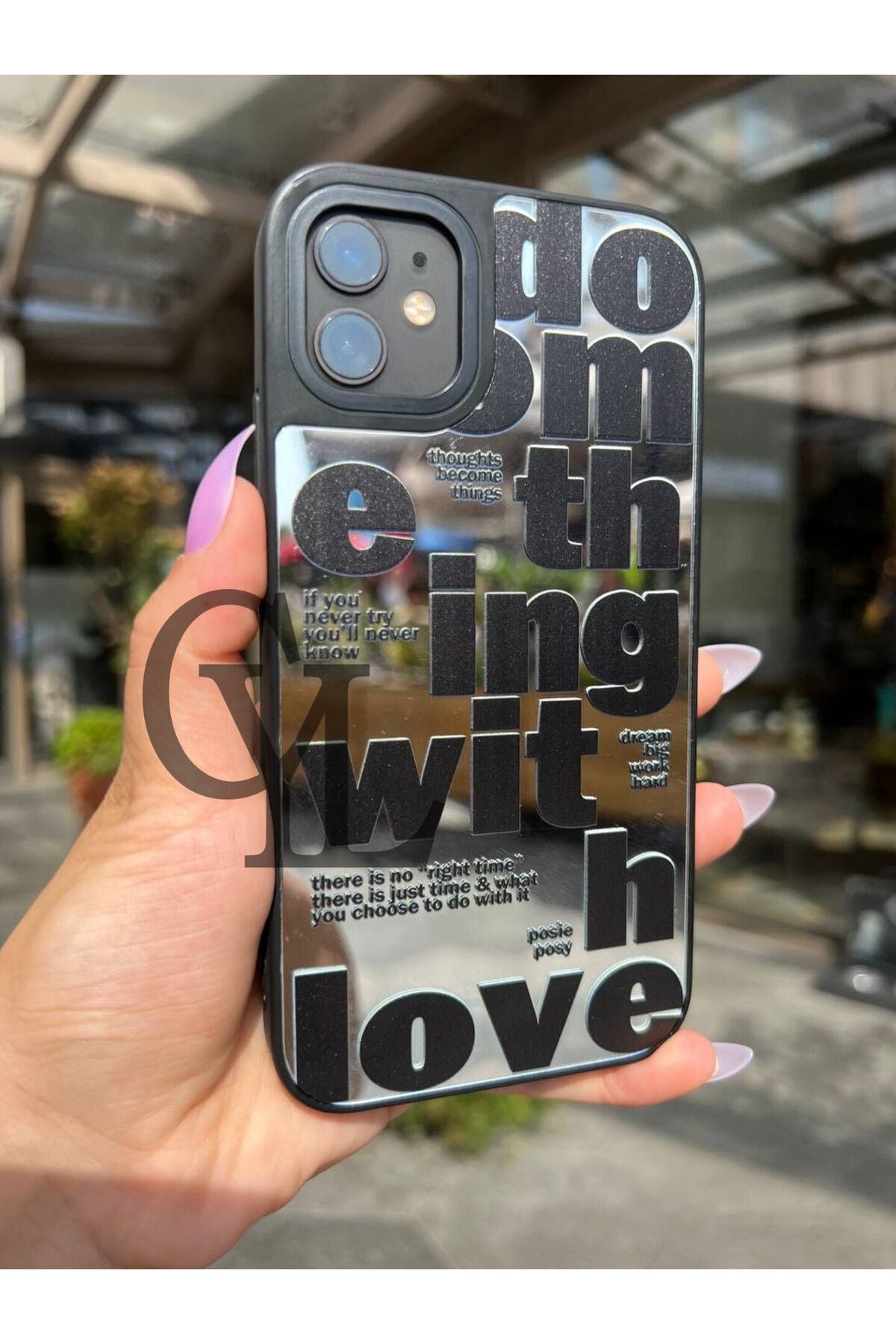 Uyumlu iPhone 8 Plus Kılıf Aynalı Love Desenli Kamera Korumalı Parlak Zore Mirror Kapak