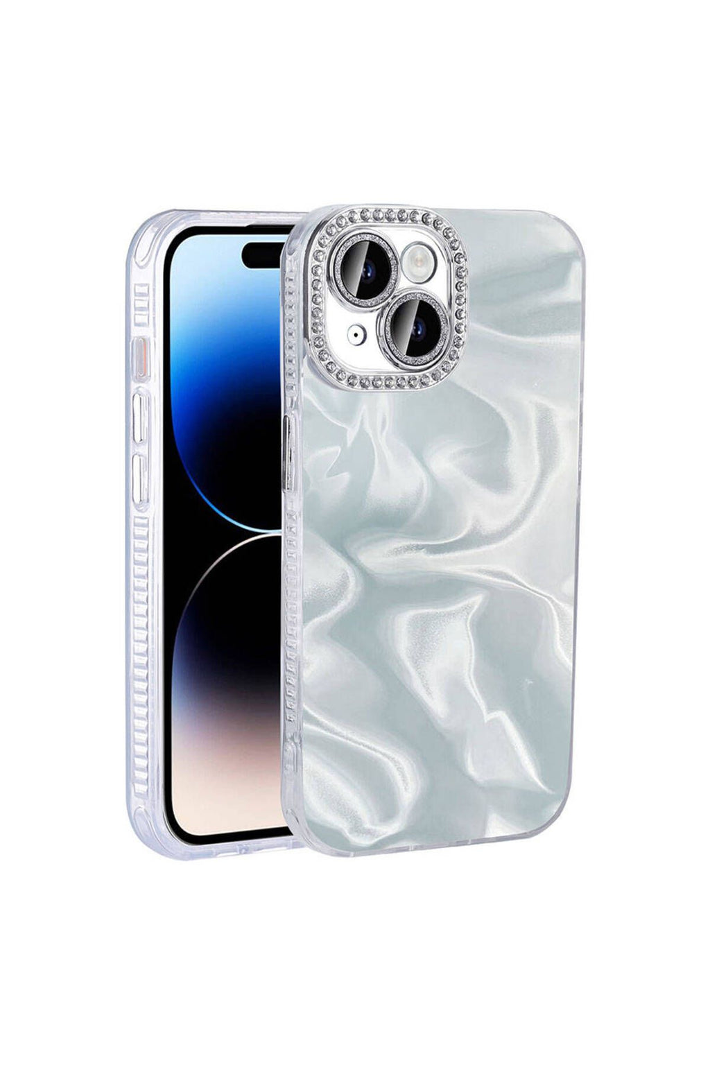 iPhone 15 Plus Kılıf Airbagli Parlak Taş Detay Tasarımlı Zore Esila Kapak - Beyaz