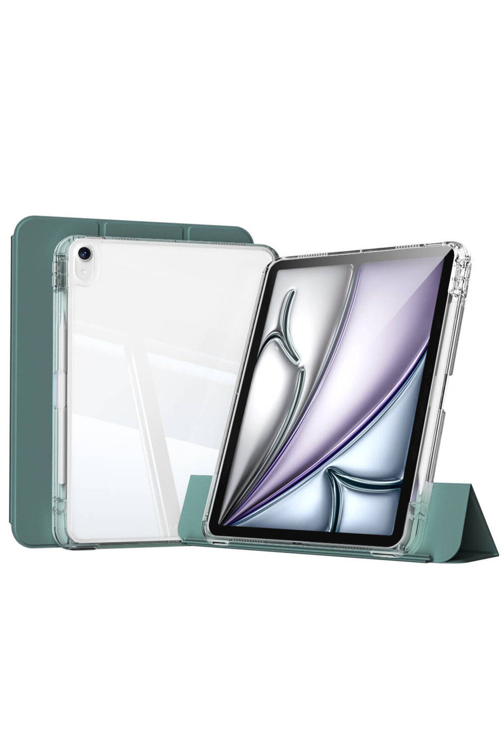 iPad Air 13 2024 Kılıf Magnetik Ayrılabilen Airbagli Zore Sliding Tablet Kılıfı - Koyu Yeşil