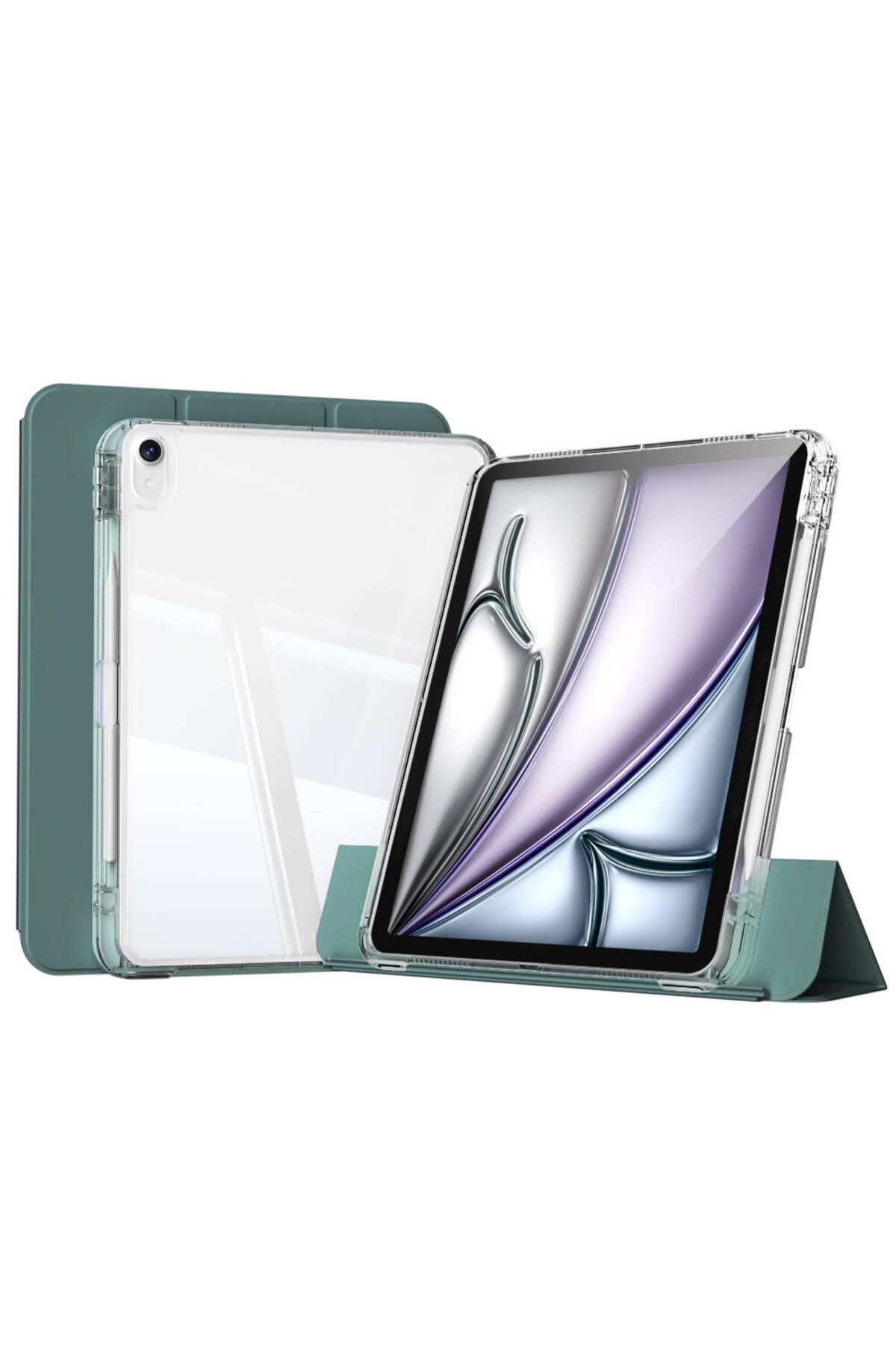 iPad Air 13 2024 Kılıf Magnetik Ayrılabilen Airbagli Zore Sliding Tablet Kılıfı - Koyu Yeşil