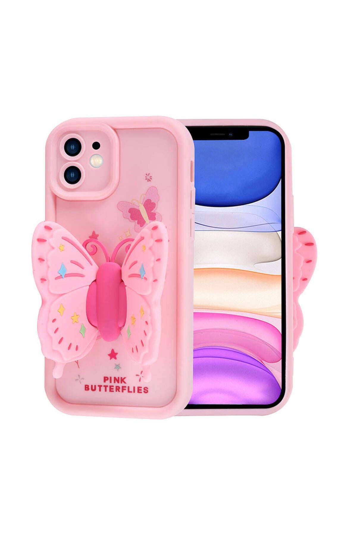 iPhone 11 Kılıf Kamera Korumalı Figür Tasarımlı Zore Kapya Kapak-Pembe Koyu