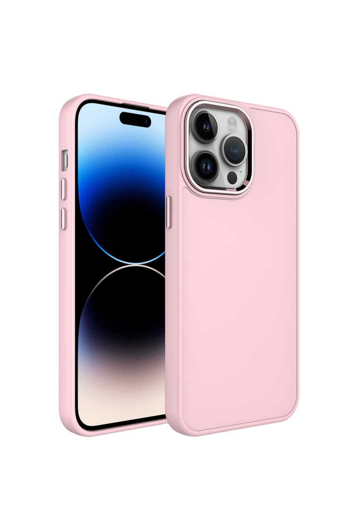 iPhone 14 Pro Uyumlu Metal Çerçeve ve Buton Tasarımlı Silikon Zore Luna Kılıf-Sierra Mavi