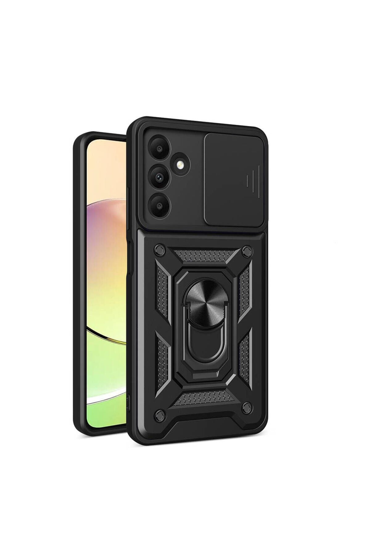 Galaxy A15 Kılıf Magnetik Standlı Kamera Korumalı Zore Sürgülü Vega Kapak - Siyah