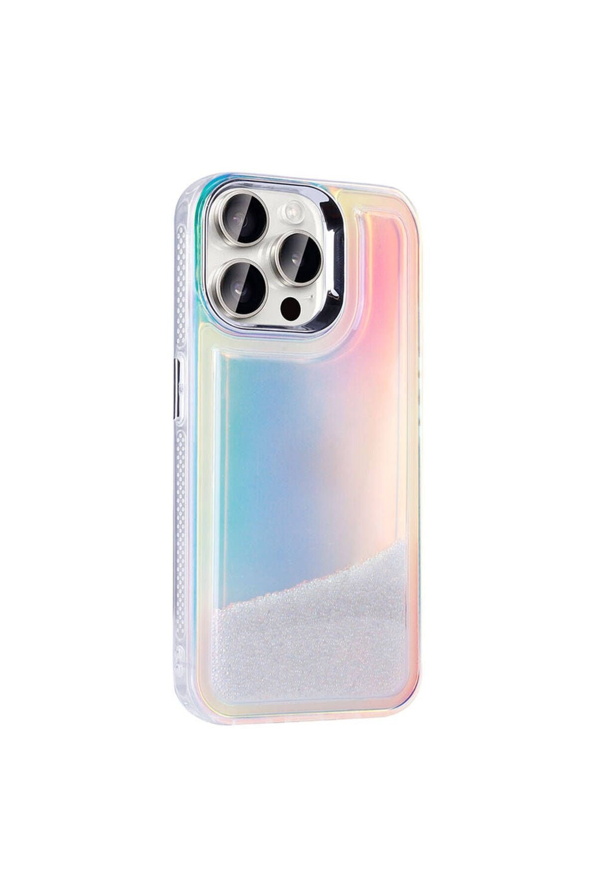 iPhone 15 Pro Kılıf Airbagli Renkli Arka Yüzey Boncuk Tasarımlı Zore Kumul Kapak - Şeffaf