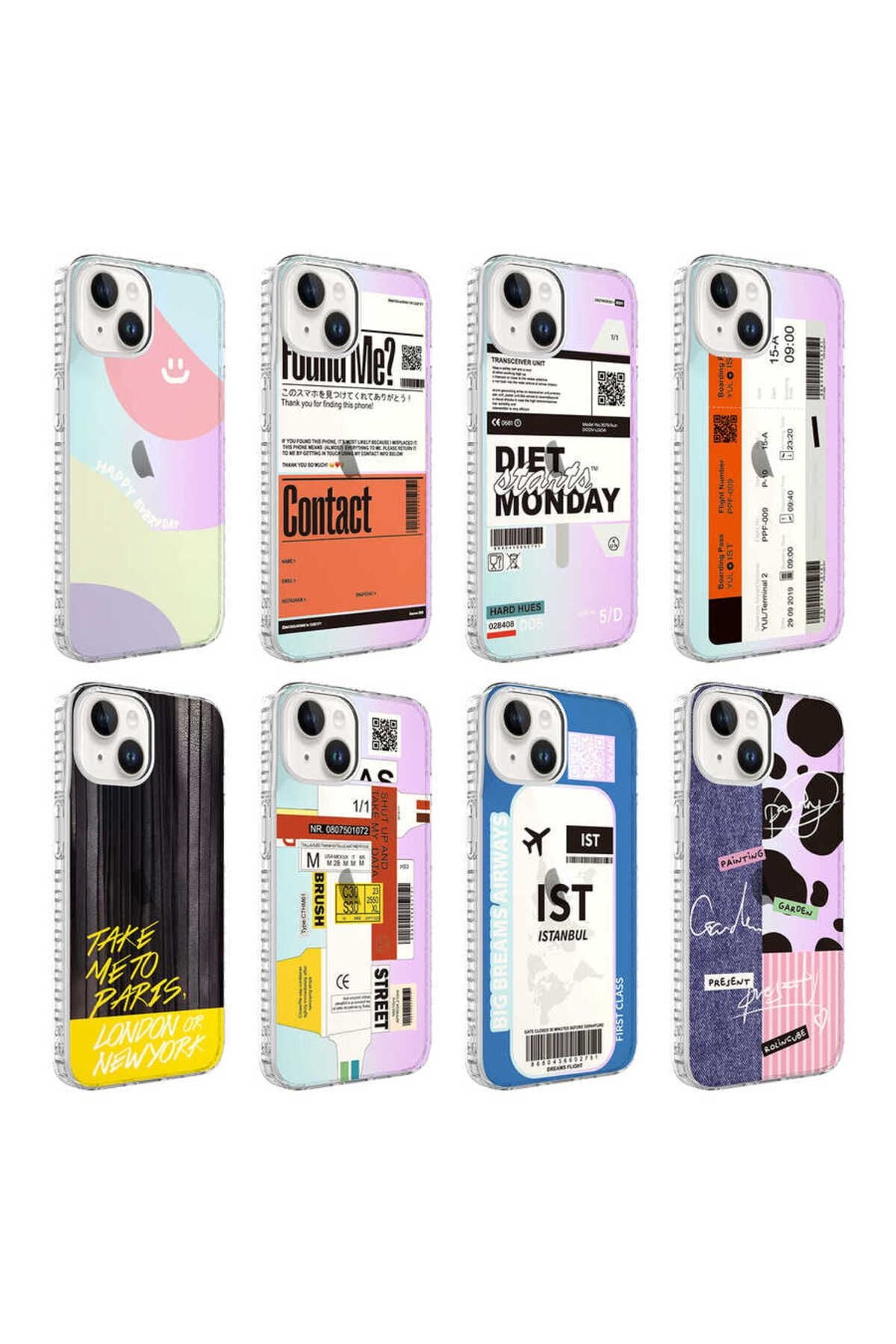 iPhone 14 Uyumlu AiHTTg Kenarlı Renkli Desenli Silikon Zore Elegans Kılıf-NO8