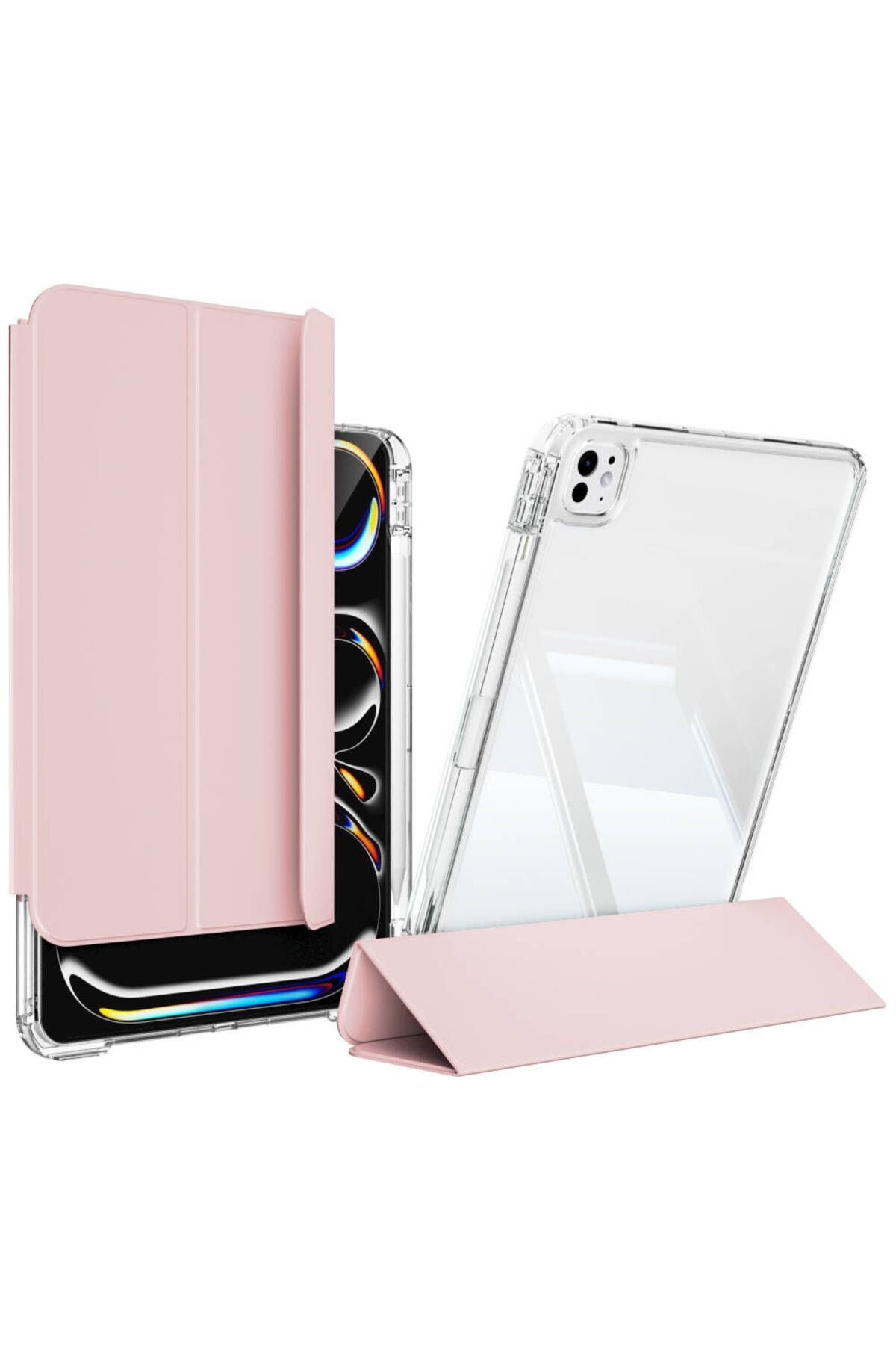 iPad Pro 13 2024 Kılıf Magnetik Ayrılabilen Airbagli Zore Sliding Tablet Kılıfı - Pembe Açık