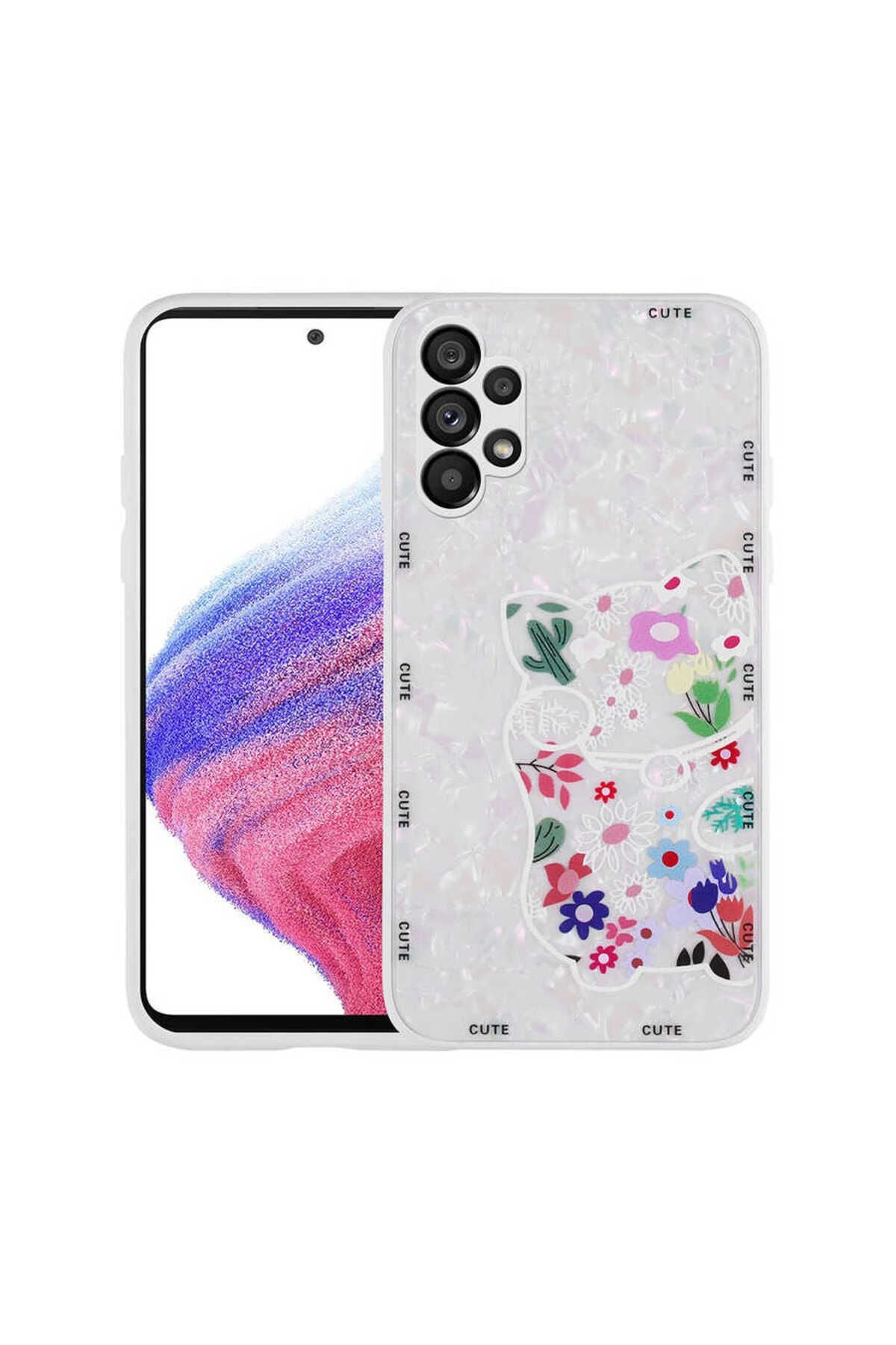 Galaxy A13 4G Kılıf Desenli Sert Silikon Zore Mumila Kapak - White Bear