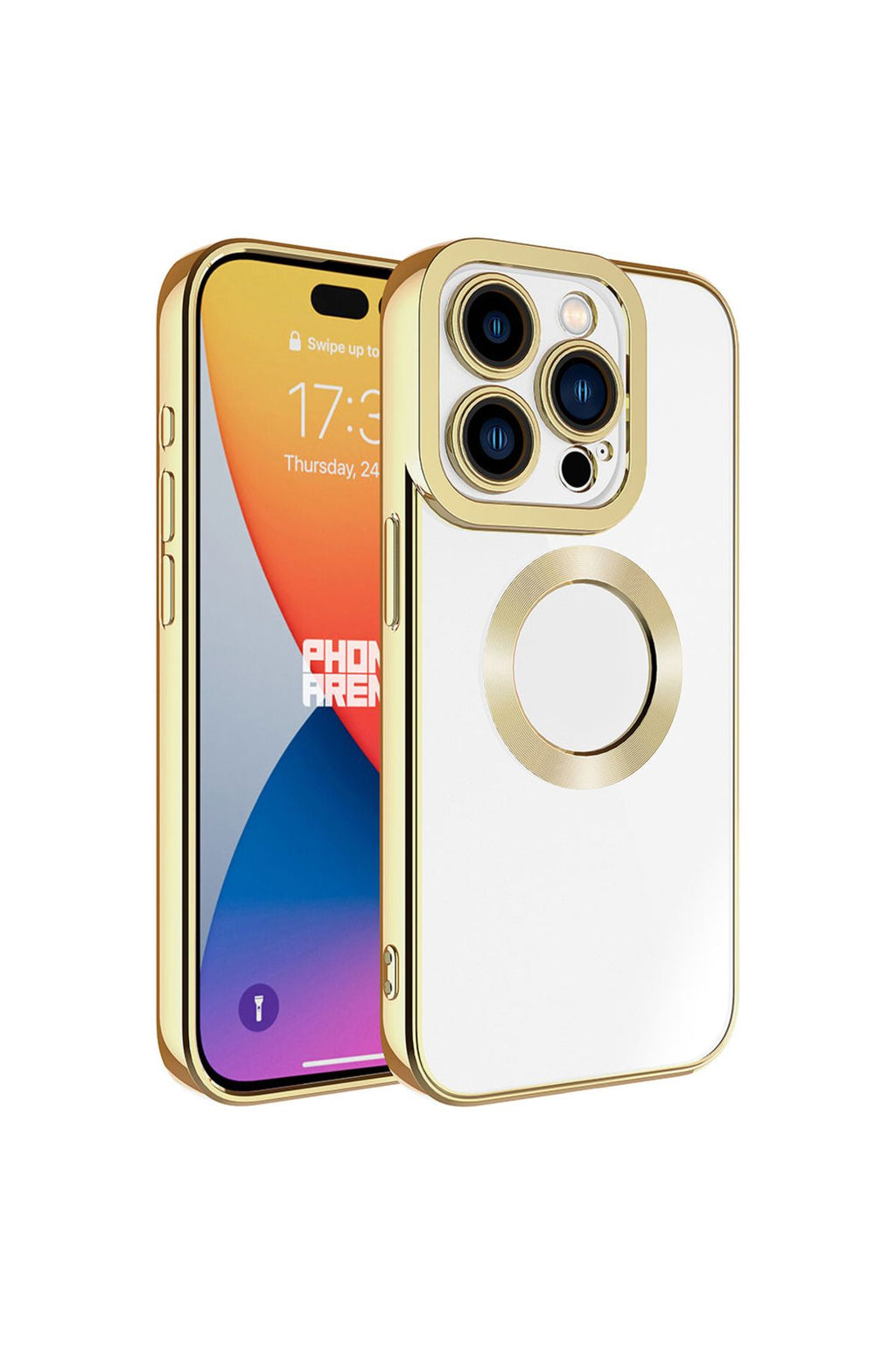 iPhone 15 Pro Max Uyumlu Kamera Korumalı Logo Gösteren Zore Omega Kılıf-Gold