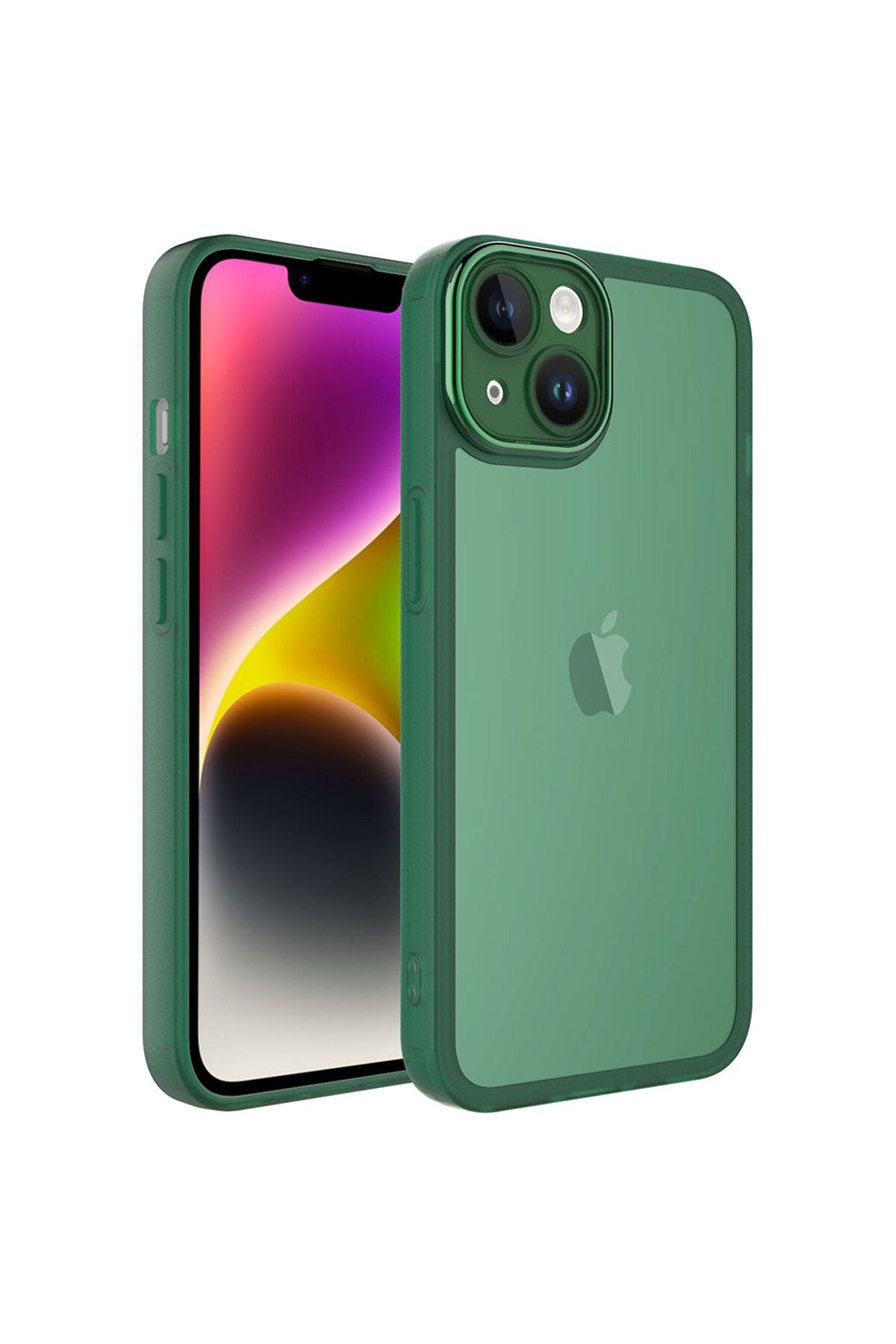 iPhone 14 Uyumlu Kamera Korumalı Transparan TUVA Post Kılıf-Koyu Yeşil