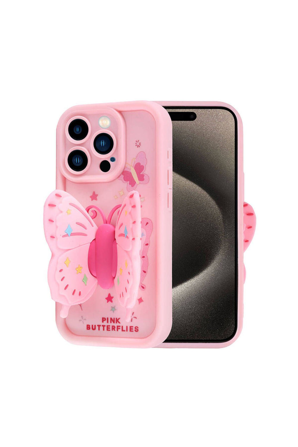 iPhone 15 Pro Kılıf Kamera Korumalı Figür Tasarımlı Zore Kapya Kapak-Pembe Açık