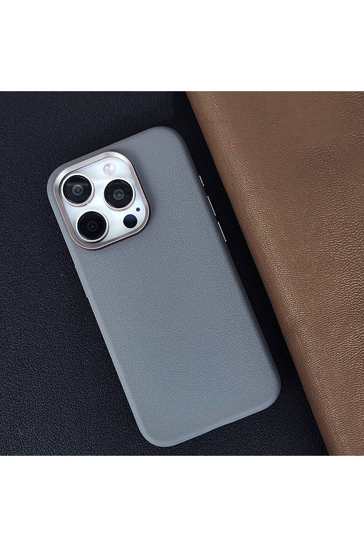 iPhone 15 Pro Kılıf Magsafe Şarj Özellikli PU Deri Zore Adora Kapak-Koyu Gri