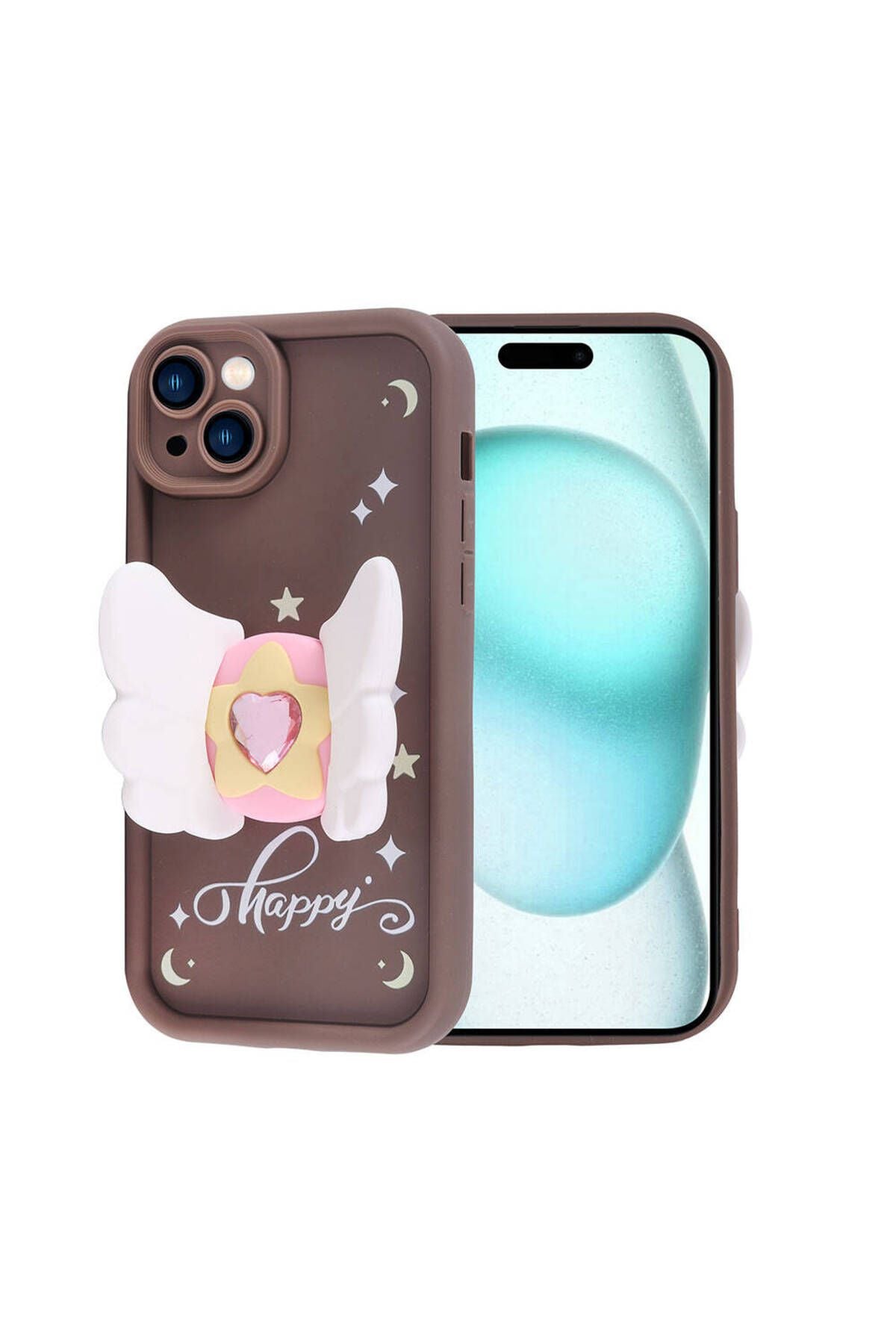 iPhone 15 Plus Kılıf Kamera Korumalı Figür Tasarımlı Zore Kapya Kapak-Pembe Açık