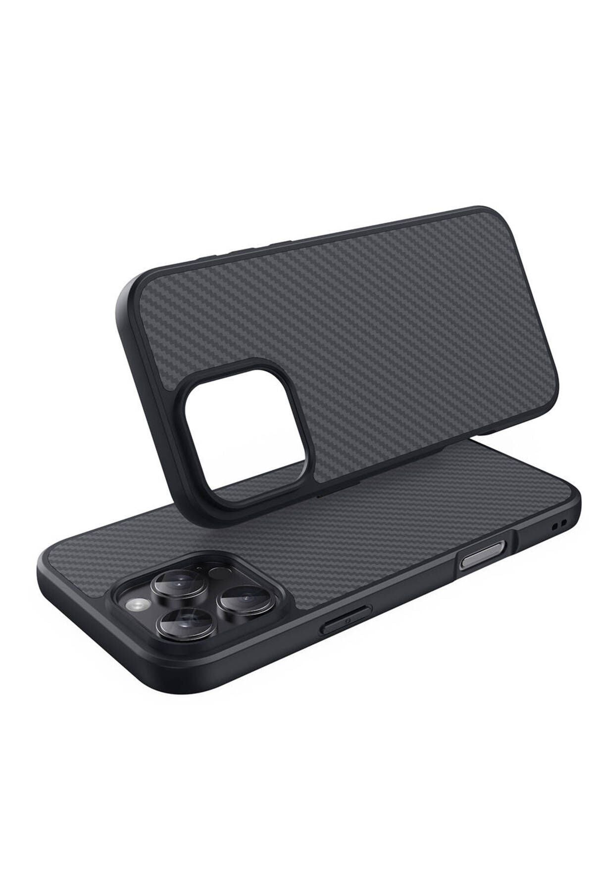 iPhone 16 Pro Uyumlu Magsafe Şarj Özellikli Karbon Fiber Tasarımlı Zore Elnino Kapak