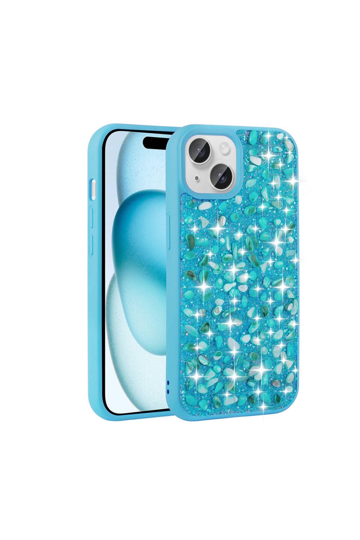 iPhone 15 Kılıf Parlak Taşlı Tasarım Zore Linea Kapak - Siyah