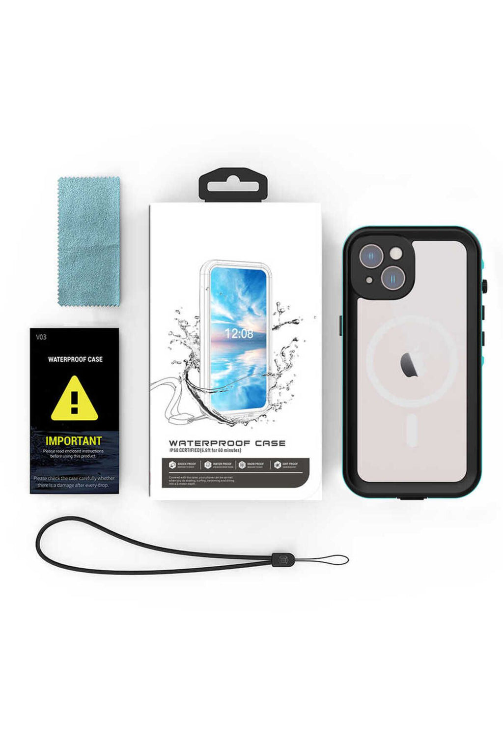 iPhone 14 Uyumlu 1-1 Su Geçirmez Kılıf-Siyah