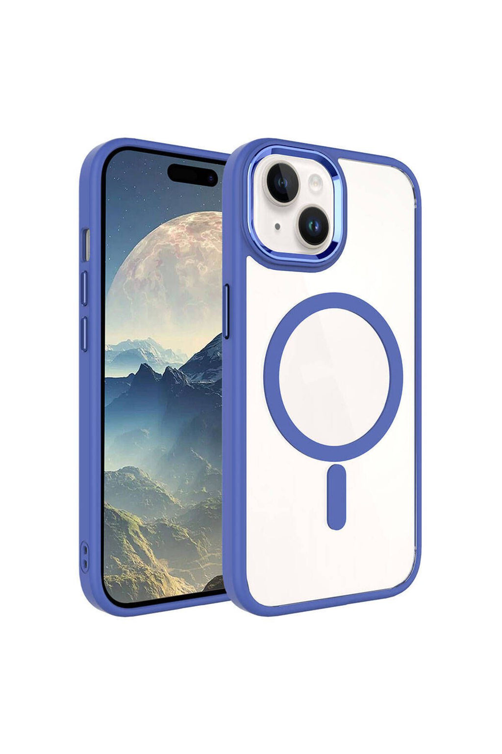 iPhone 15 Plus Uyumlu Wireless Şarj Özellikli Zore Krom Magsafe Silikon Kılıf-Mavi