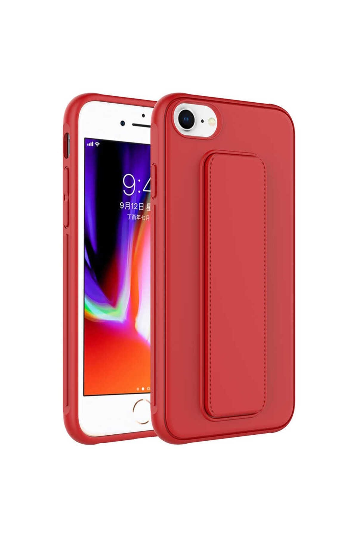 iPhone SE 2022 Uyumlu Zore Qstand Kılıf-Kırmızı