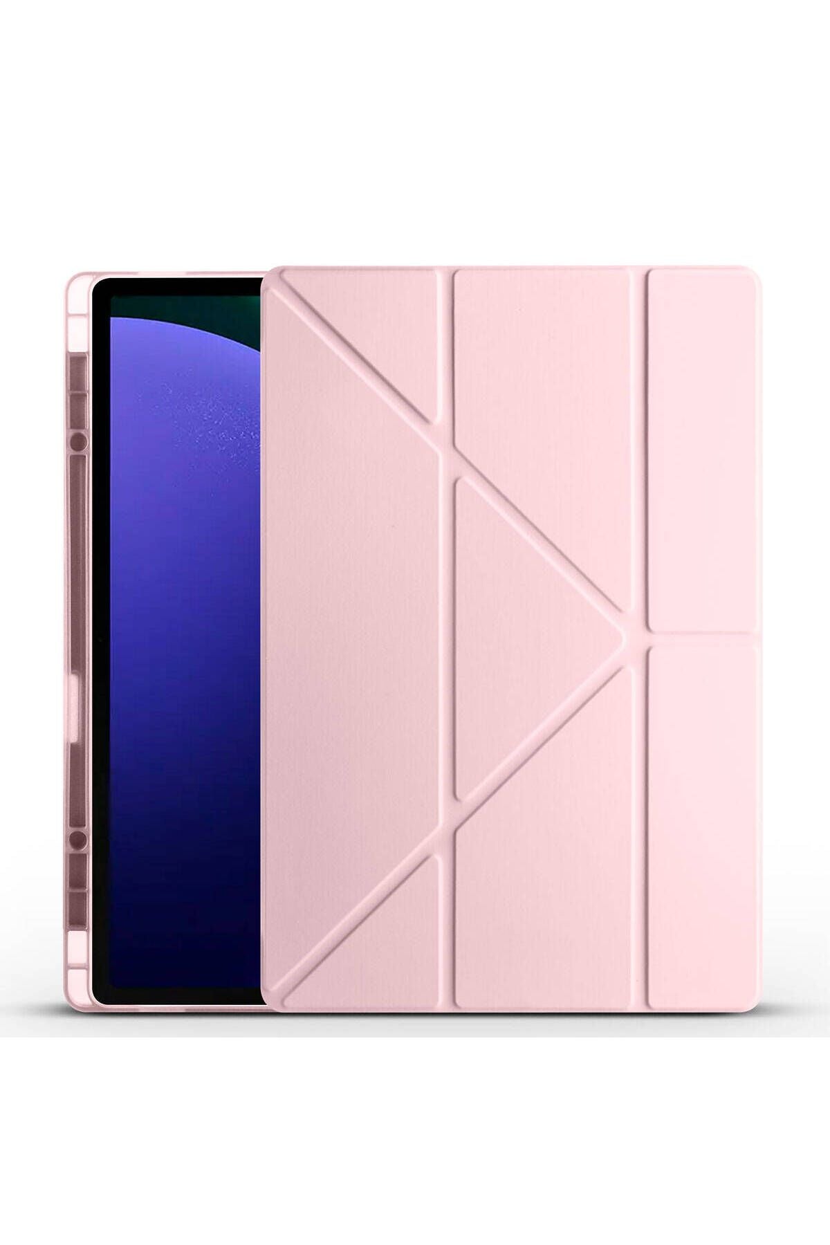 Galaxy Tab S9 Ultra Kılıf  Uyumlu Zore Tri Folding Kalem Bölmeli Standlı Kılıf-Rose Gold
