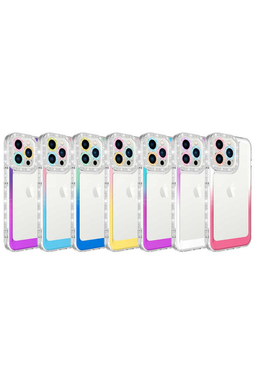 iPhone 14 Pro Uyumlu Simli ve Renk Geçiş Tasarımlı LZore Korumalı Zore Park Kılıf-Pembe-Mavi