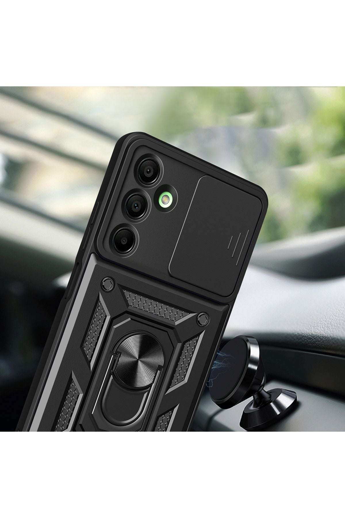 Galaxy A16 Uyumlu Magnetik Standlı Kamera Korumalı Zore Sürgülü Vega Kapak-Siyah