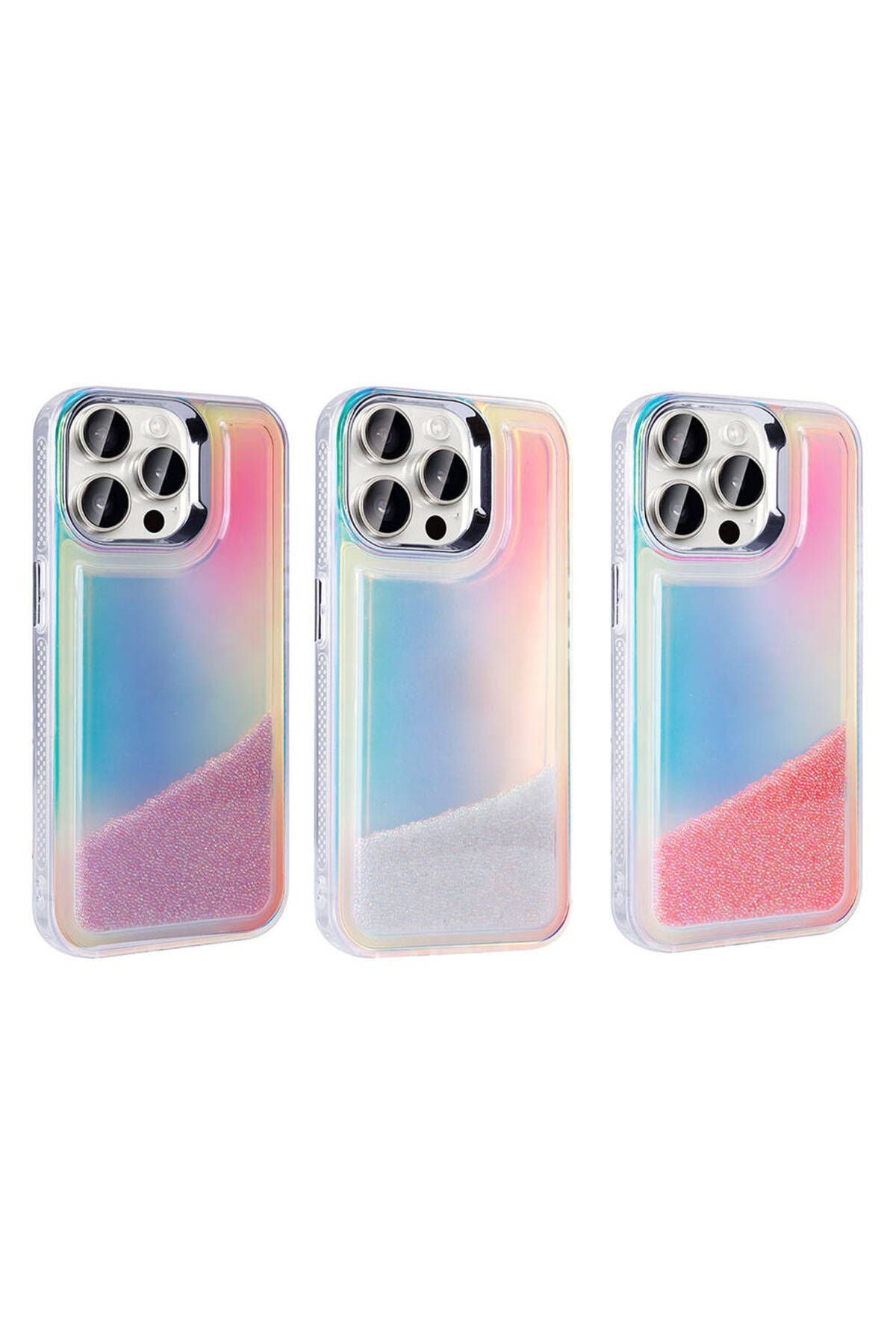 iPhone 15 Pro Max Kılıf Airbagli Renkli Arka Yüzey Boncuk Tasarımlı Zore Kumul Kapak - Pembe