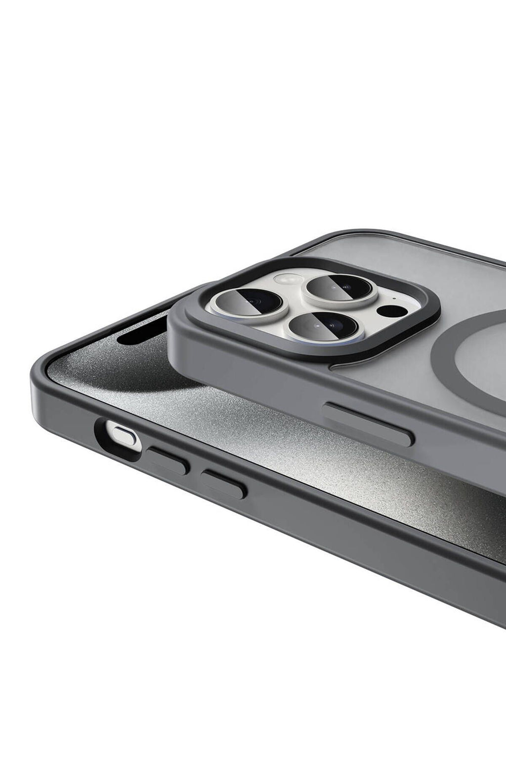 iPhone 15 Pro Kılıf Magsafe Şarj Özellikli Mat Arka Yüzey Zore Sio Kapak-Gri