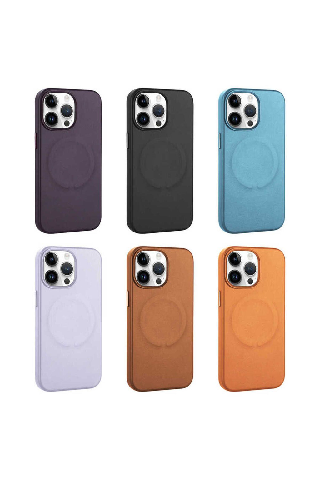 iPhone 14 Pro Uyumlu PU Deri Magsafe Wireless Şarj Özellikli Zore Derix Kılıf-Derin Mor