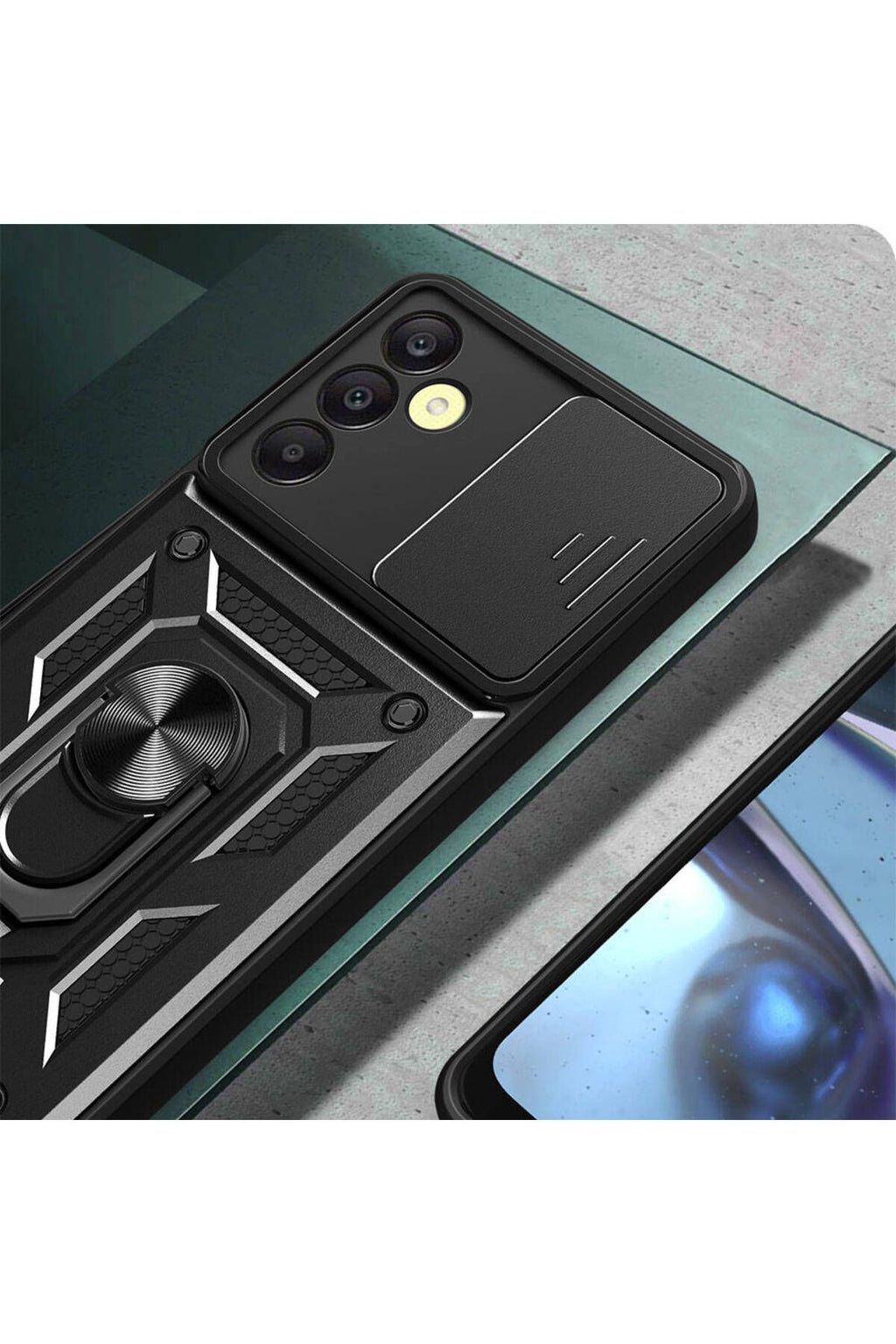 Galaxy A25 Kılıf Magnetik Standlı Kamera Korumalı TUVA Sürgülü Vega Kapak - Mavi