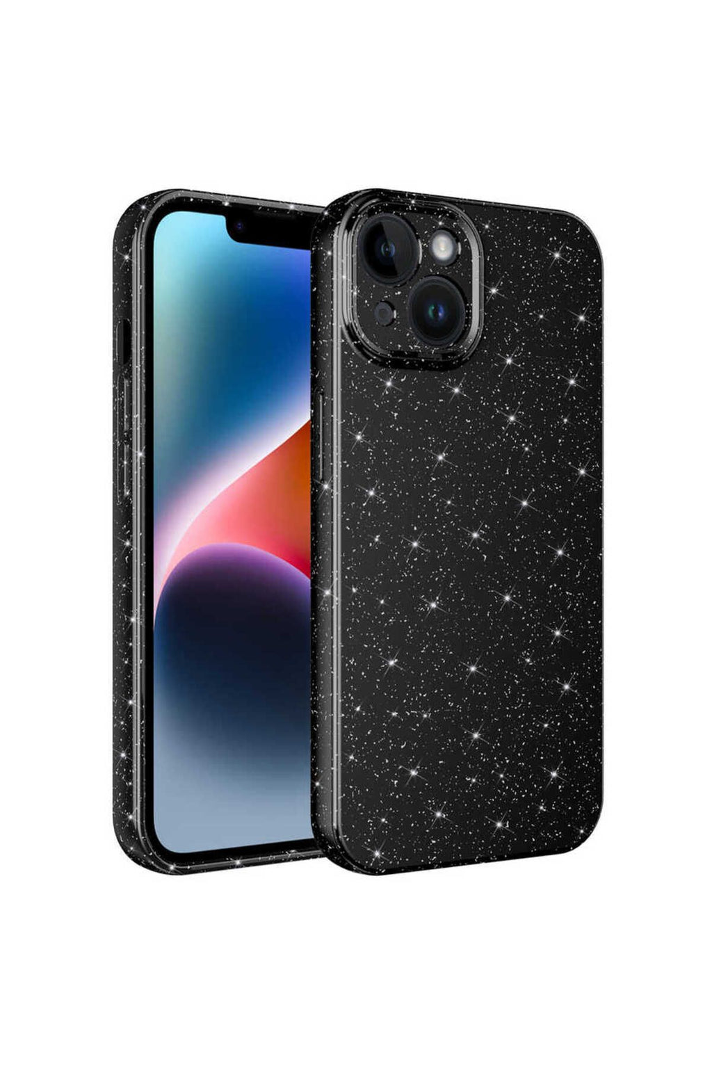 iPhone 14 Uyumlu Kamera Korumalı Simli Lüks Zore Koton Kılıf-Siyah