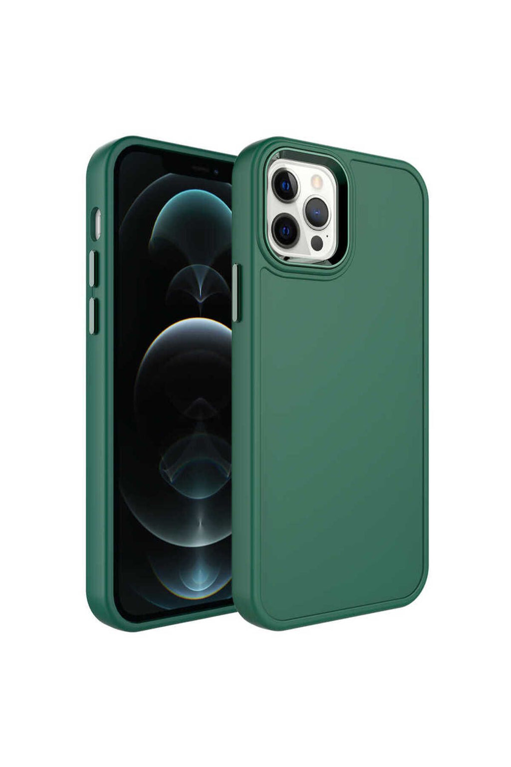 iPhone 14 Pro Uyumlu Metal Çerçeve ve Buton Tasarımlı Sert Zore Botox Kılıf-Koyu Yeşil
